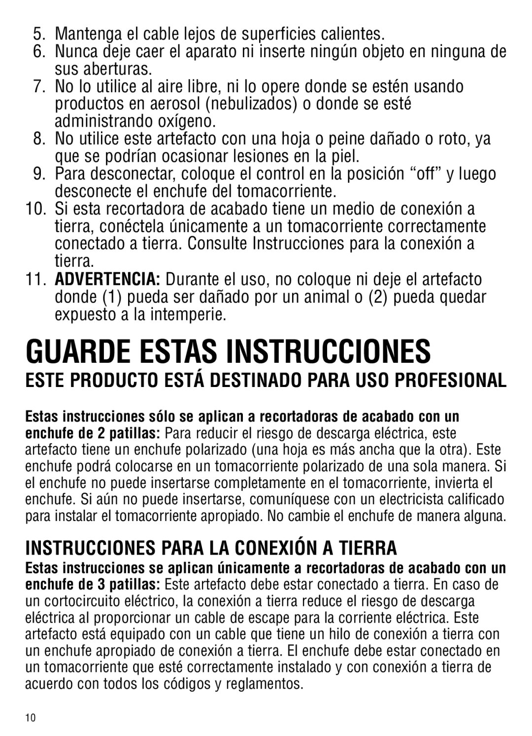 Andis Company ML, GC manual Guarde Estas Instrucciones, Instrucciones Para LA Conexión a Tierra 