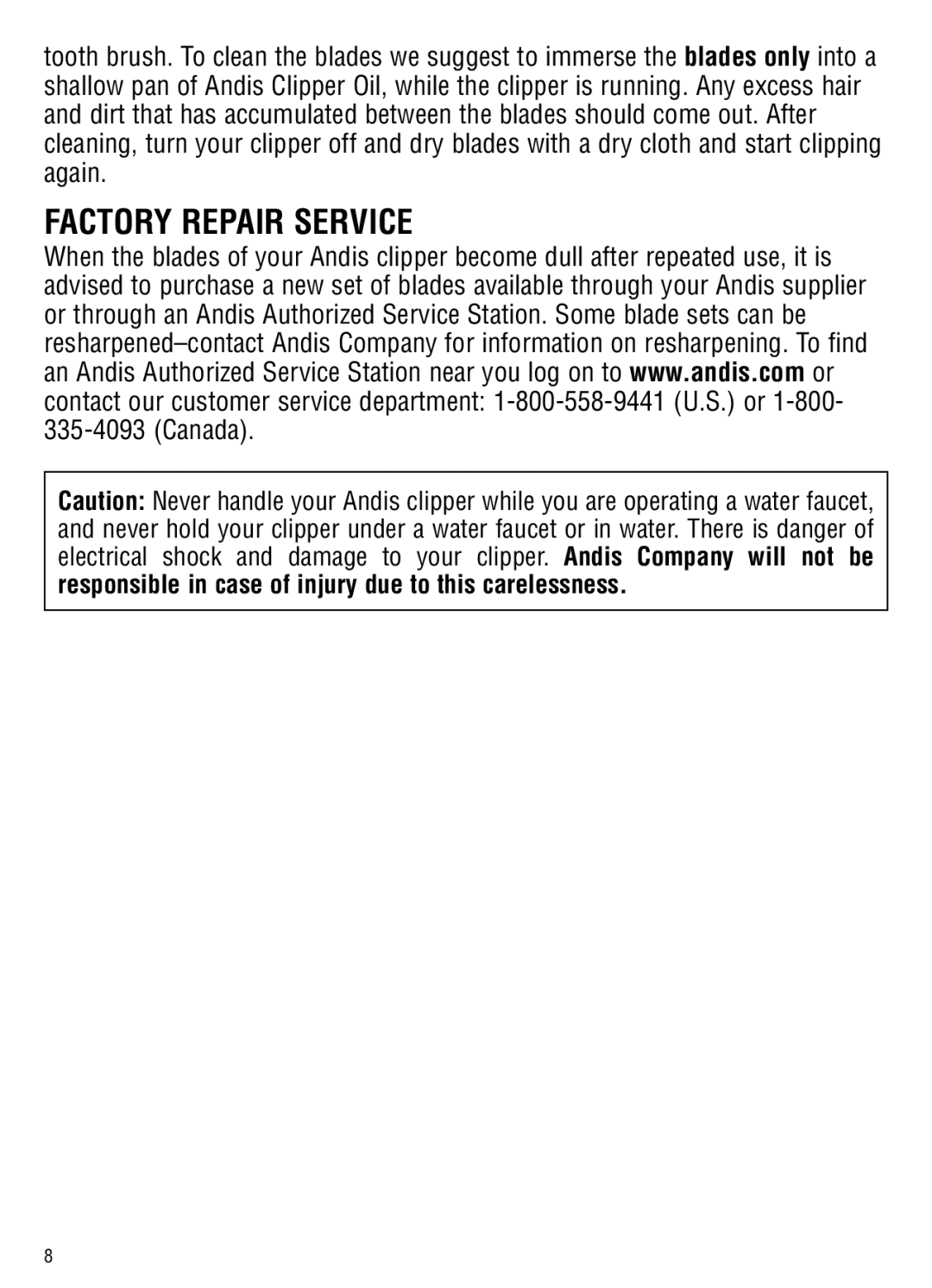 Andis Company ML, GC manual Factory Repair Service 