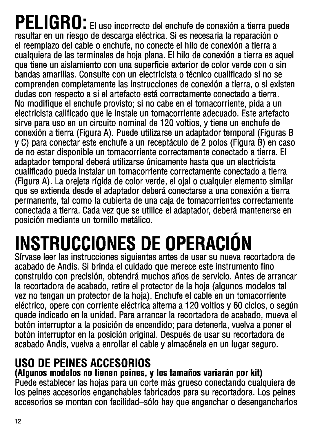 Andis Company ML, GC manual Instrucciones De Operación, Uso De Peines Accesorios 