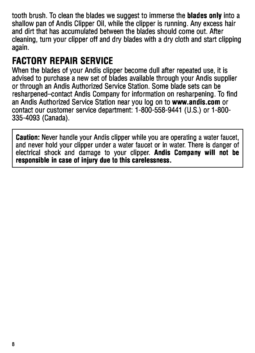 Andis Company ML, GC manual Factory Repair Service 