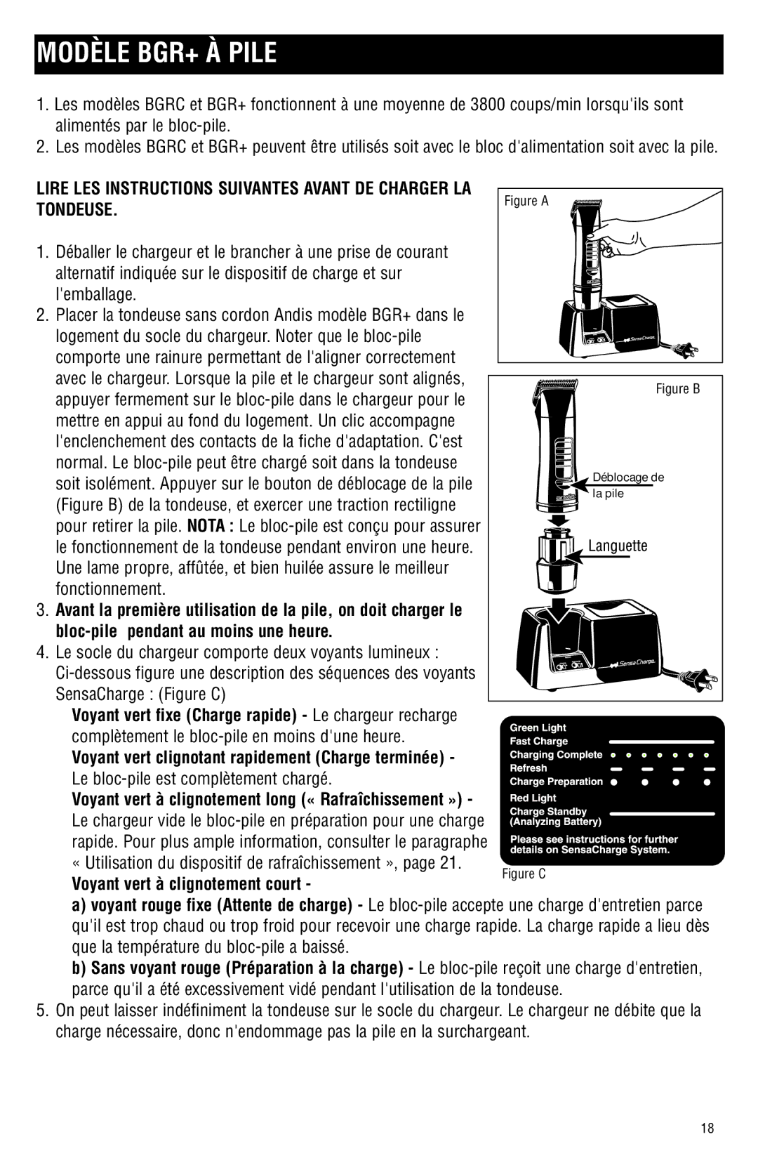 Andis Company Model BGR BGRC manual Tondeuse, Le bloc-pile est complètement chargé 