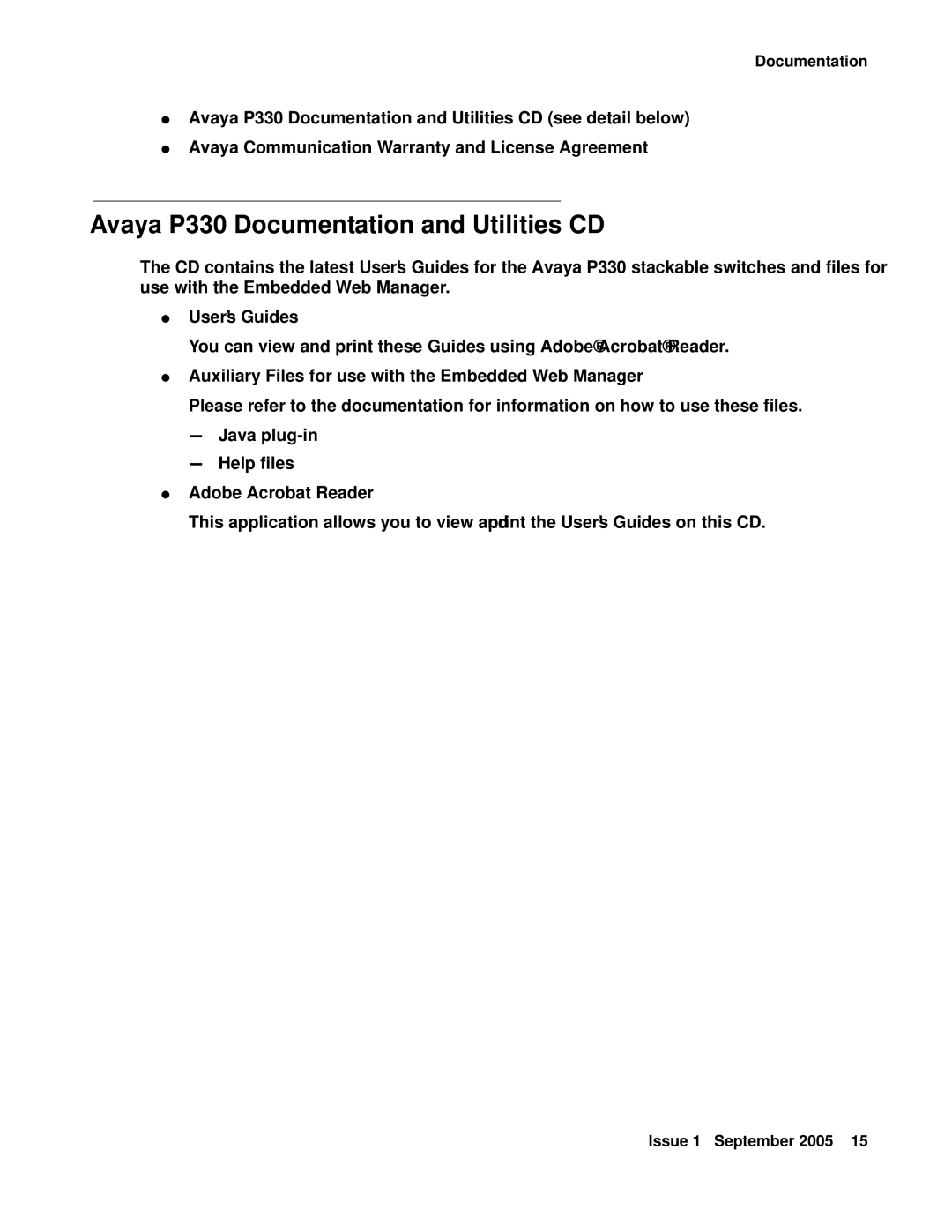 Andis Company P333T-PWR quick start Avaya P330 Documentation and Utilities CD 