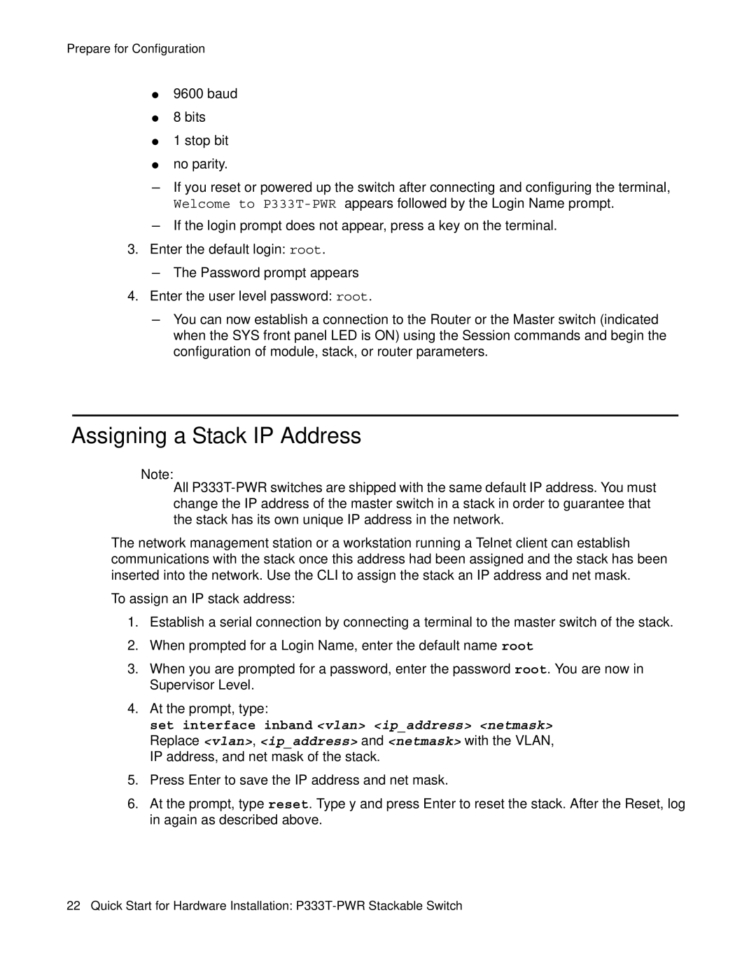 Andis Company P333T-PWR quick start Assigning a Stack IP Address 