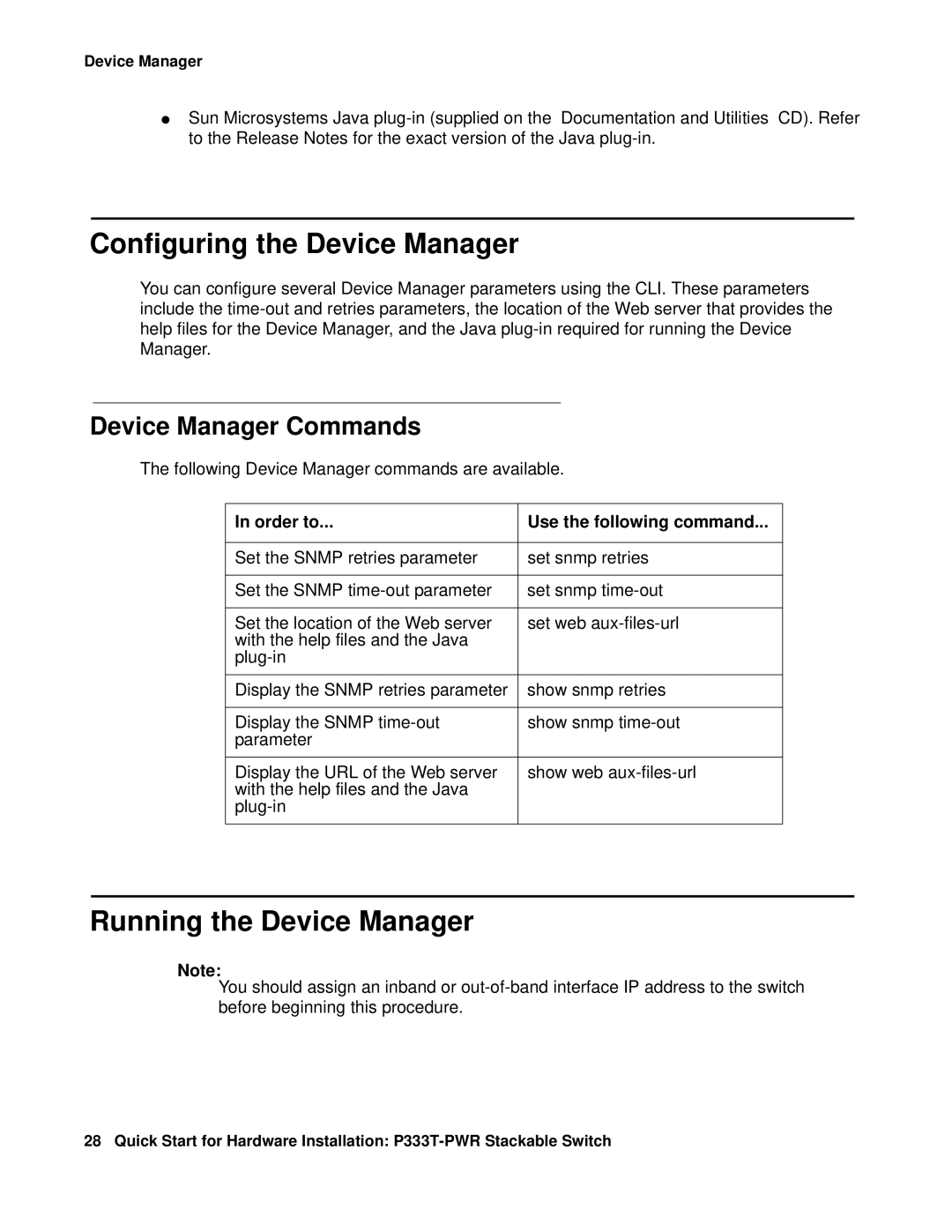 Andis Company P333T-PWR quick start Configuring the Device Manager, Running the Device Manager, Device Manager Commands 