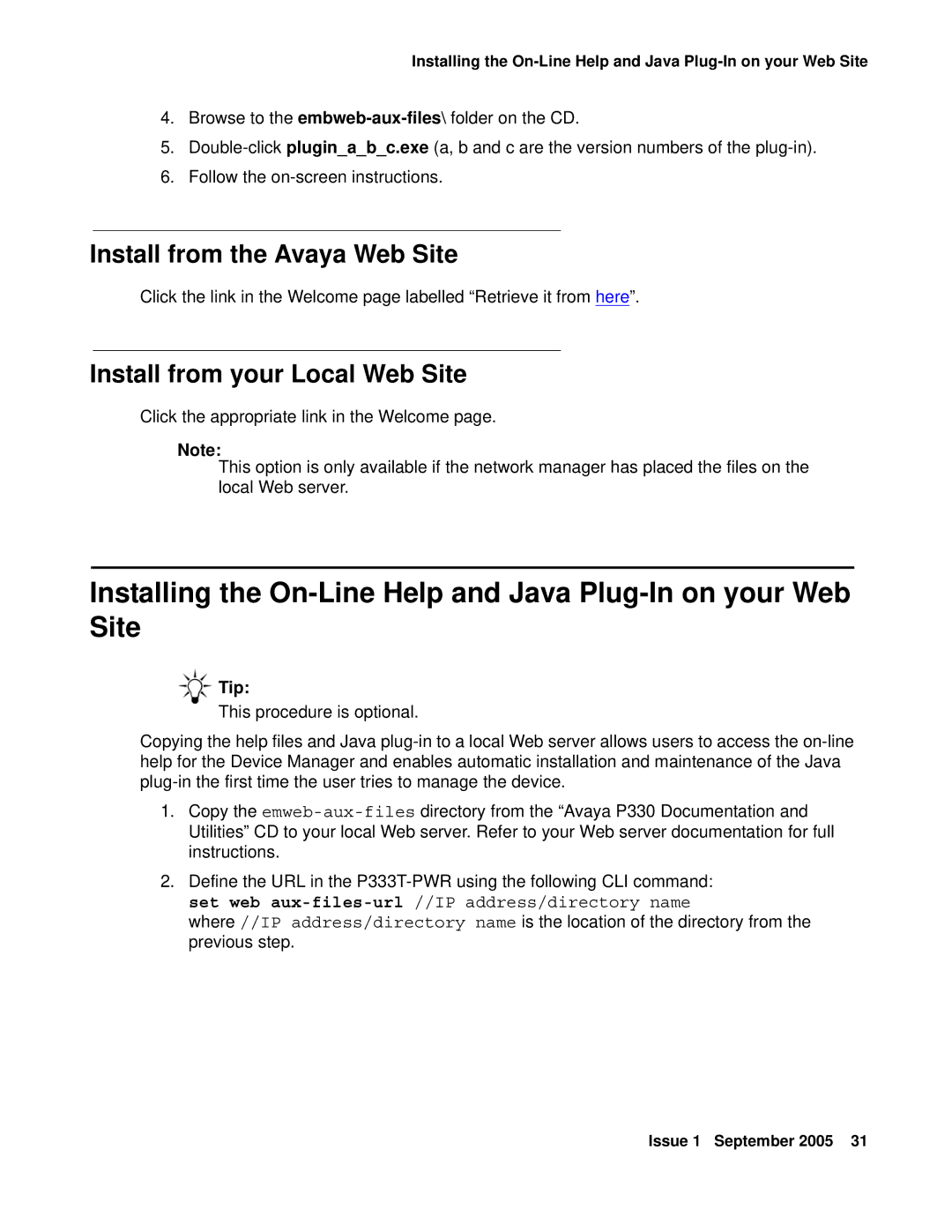 Andis Company P333T-PWR quick start Install from the Avaya Web Site, Install from your Local Web Site 