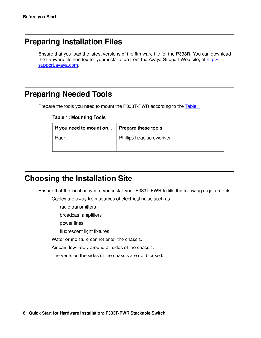 Andis Company P333T-PWR quick start Preparing Installation Files, Preparing Needed Tools, Choosing the Installation Site 