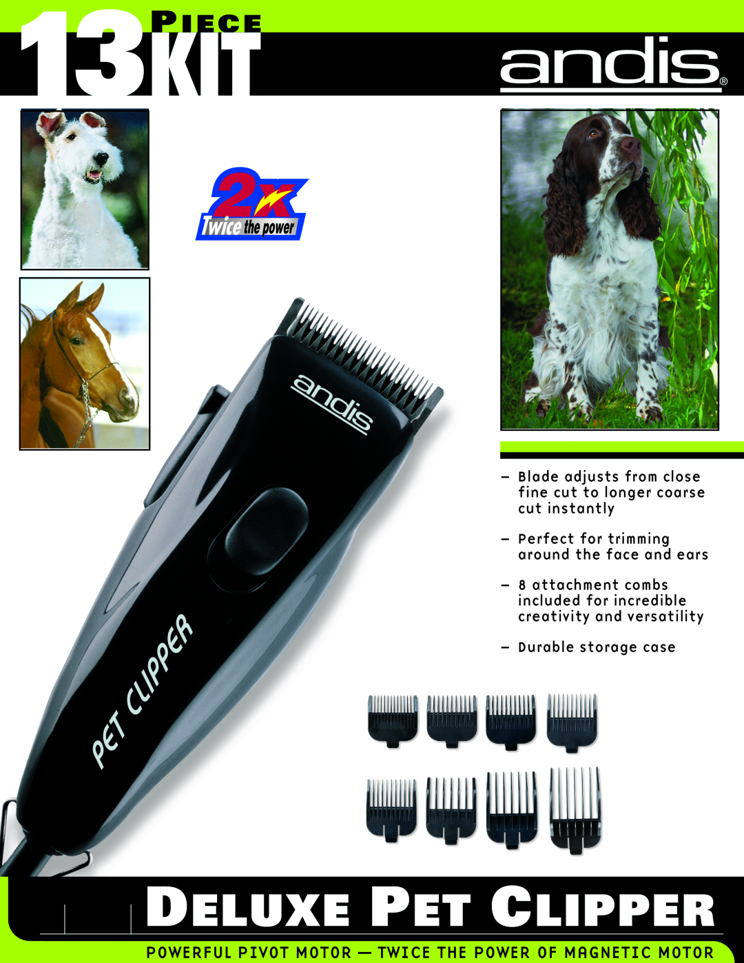 Andis Company PM-1 120V manual Deluxe Pet Clipper, Powerful Pivot Motor - Twice The Power Of Magnetic Motor, 13KITP IECE 