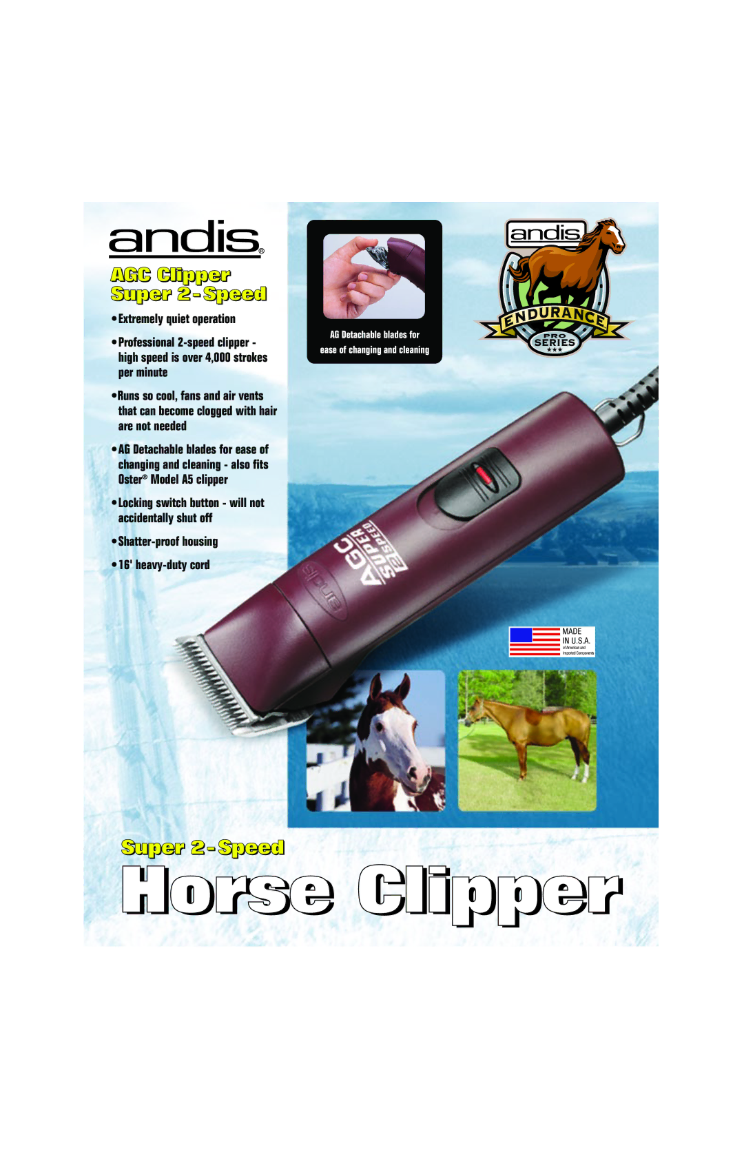 Andis Company Pro Series manual AGC Clipper Super 2-Speed, Extremely quiet operation Professional 2-speed clipper 