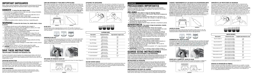 Andis Company RACD warranty Operating Instructions, User Maintenance, Care and Servicing of Your Andis Clipper Blades 