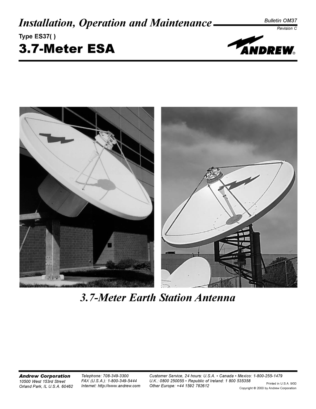 Andrew 3.7-Meter Earth Station Antenna manual Meter ESA 