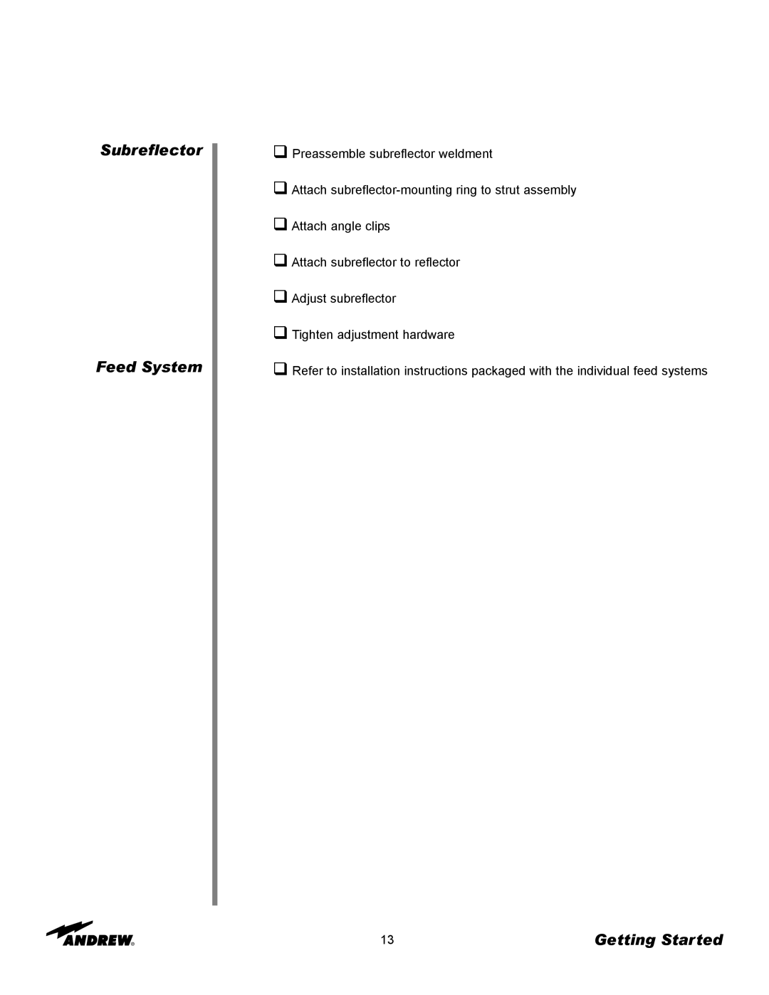 Andrew 3.7-Meter Earth Station Antenna manual Subreflector Feed System 