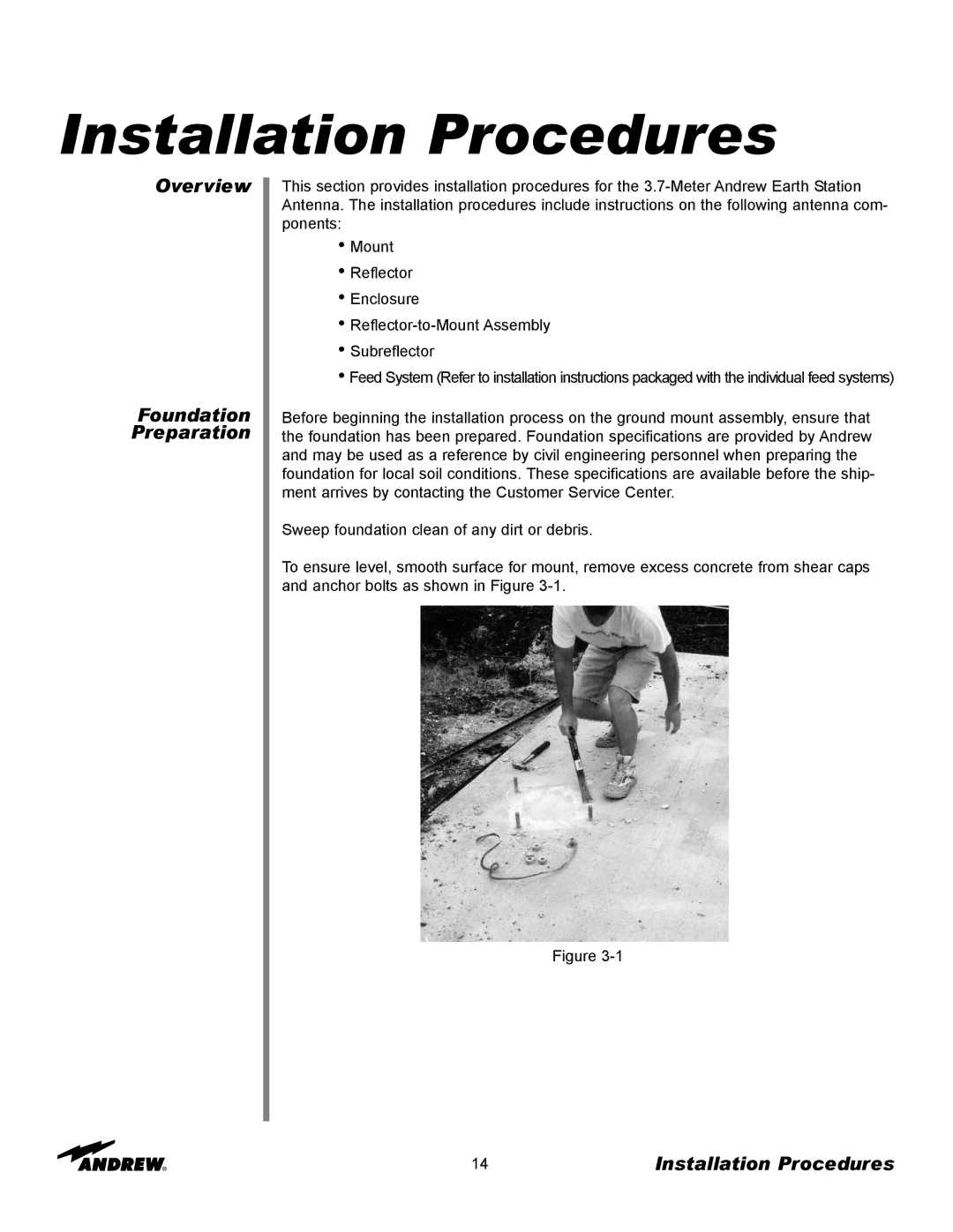 Andrew 3.7-Meter Earth Station Antenna manual Installation Procedures, Overview Foundation Preparation 