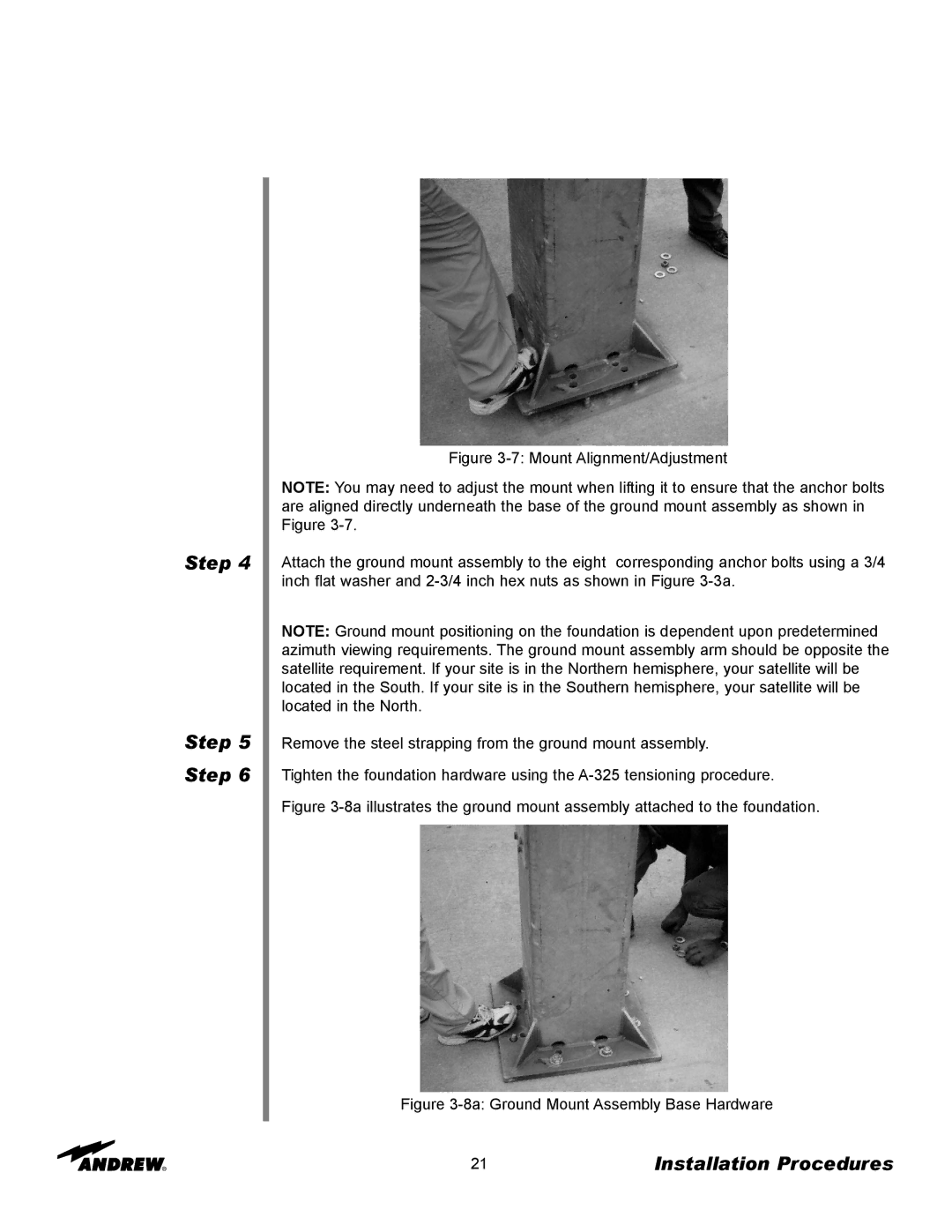 Andrew 3.7-Meter Earth Station Antenna manual 8a Ground Mount Assembly Base Hardware 