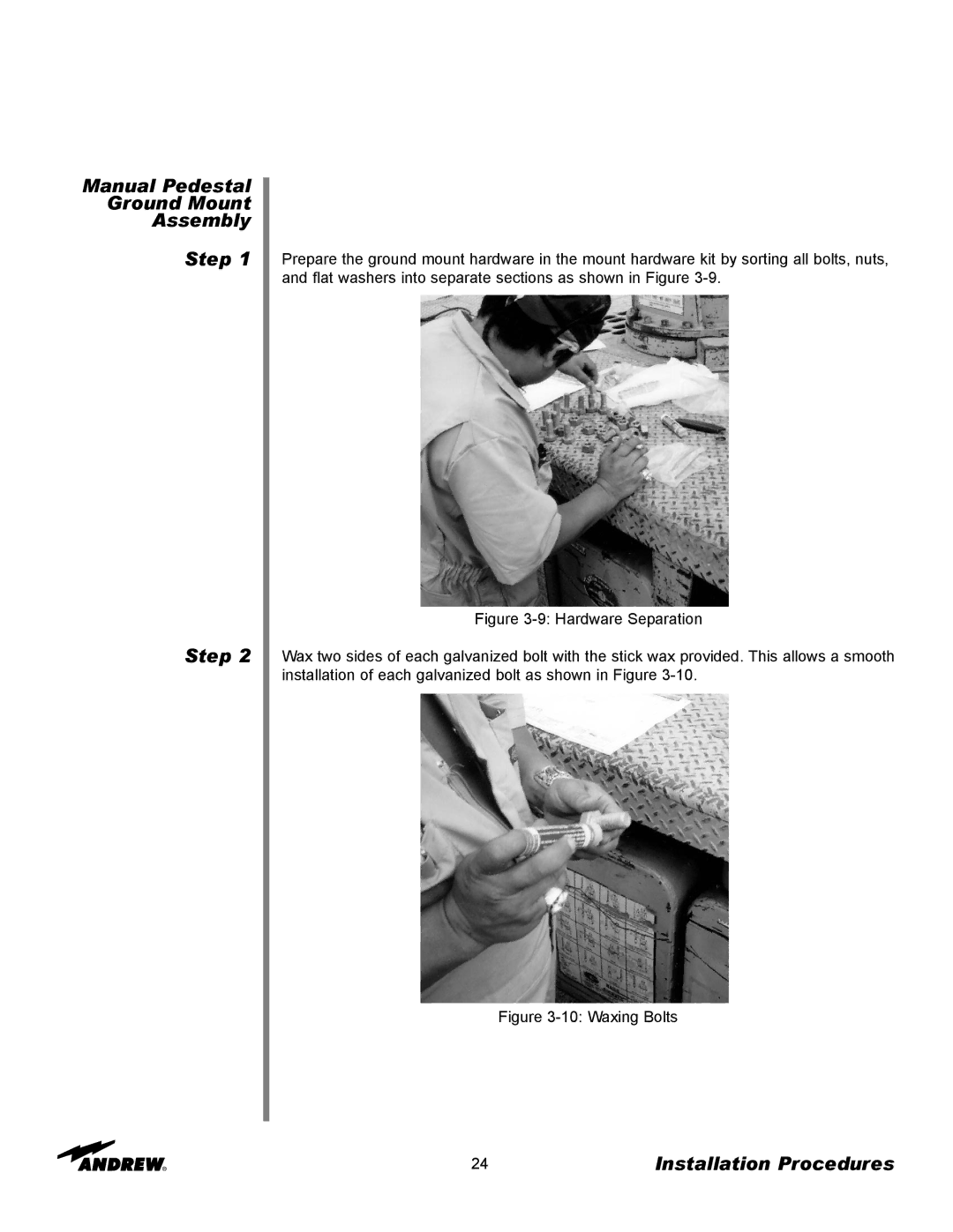 Andrew 3.7-Meter Earth Station Antenna manual Manual Pedestal Ground Mount Assembly Step, Waxing Bolts 