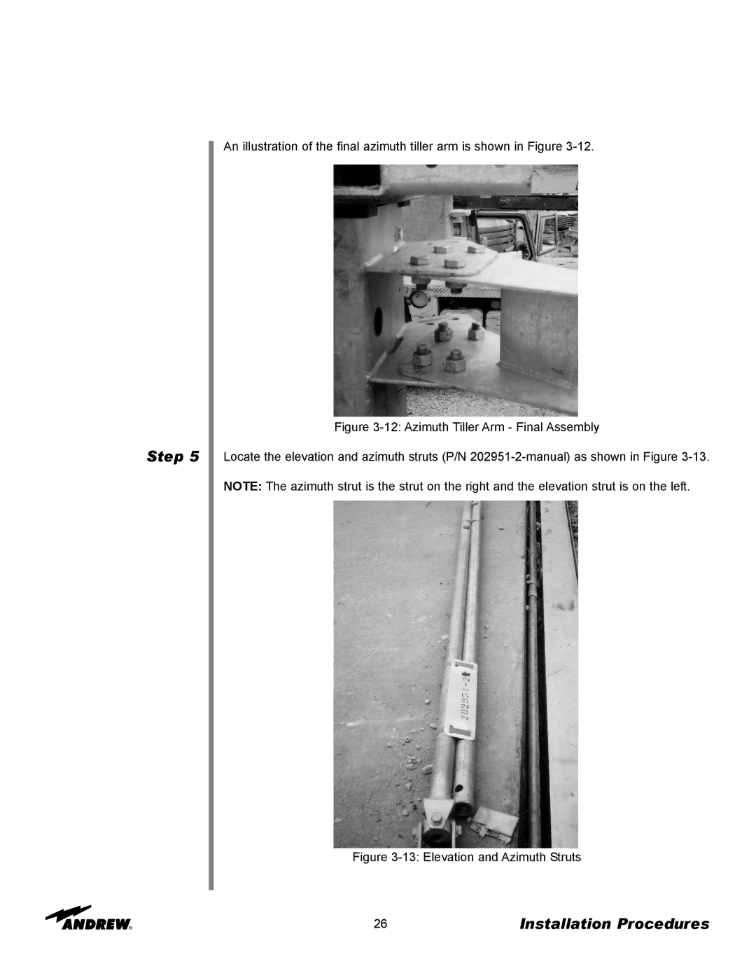 Andrew 3.7-Meter Earth Station Antenna manual Elevation and Azimuth Struts 