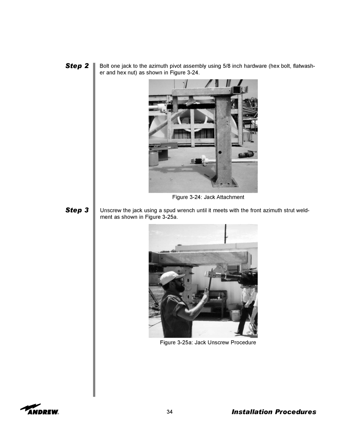 Andrew 3.7-Meter Earth Station Antenna manual 25a Jack Unscrew Procedure 