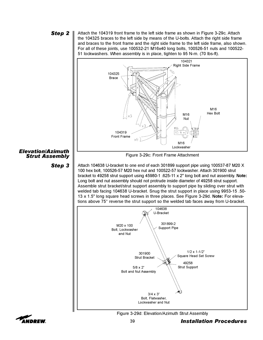 Andrew 3.7-Meter Earth Station Antenna manual Step Elevation/Azimuth Strut Assembly, 29d Elevation/Azimuth Strut Assembly 