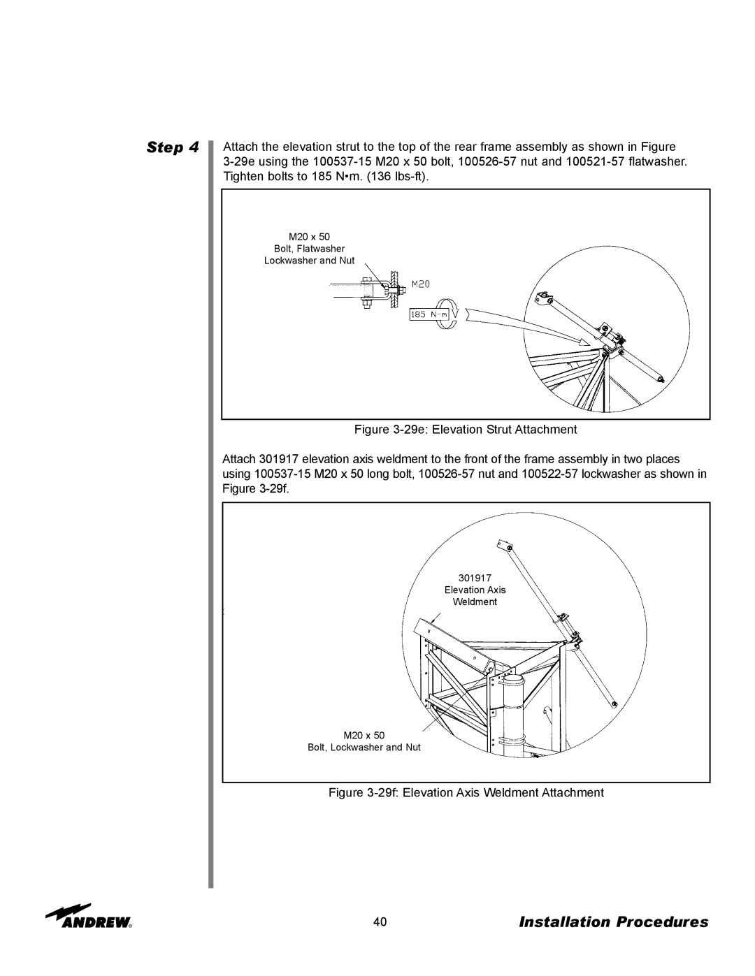 Andrew 3.7-Meter Earth Station Antenna manual 29f Elevation Axis Weldment Attachment 