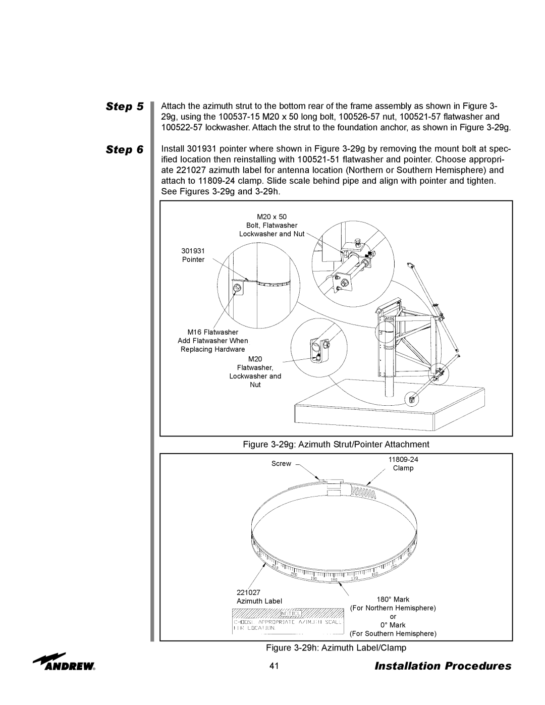 Andrew 3.7-Meter Earth Station Antenna manual 29g Azimuth Strut/Pointer Attachment 