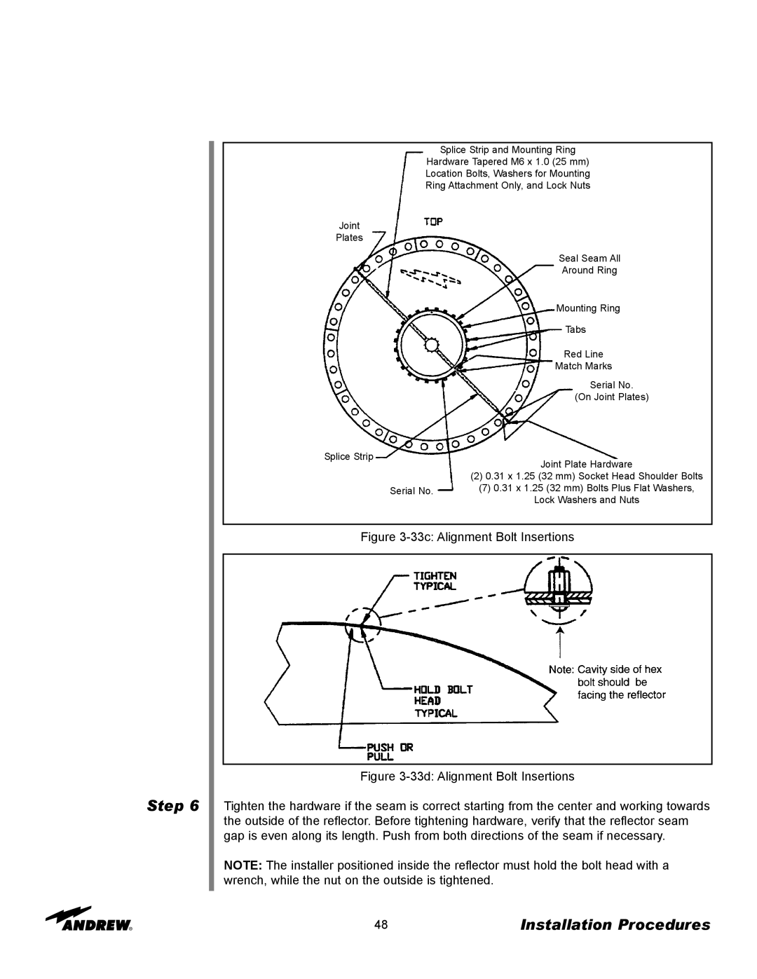 Andrew 3.7-Meter Earth Station Antenna manual 33c Alignment Bolt Insertions 