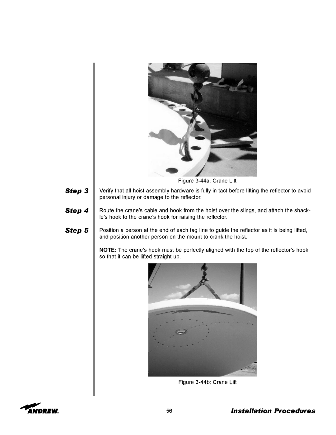 Andrew 3.7-Meter Earth Station Antenna manual 44b Crane Lift 