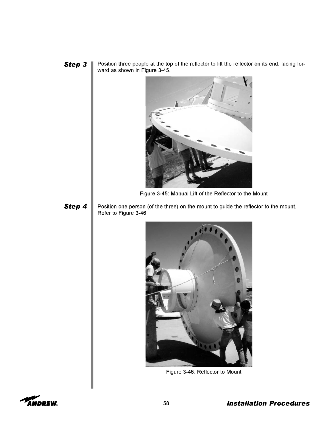 Andrew 3.7-Meter Earth Station Antenna manual Reflector to Mount 