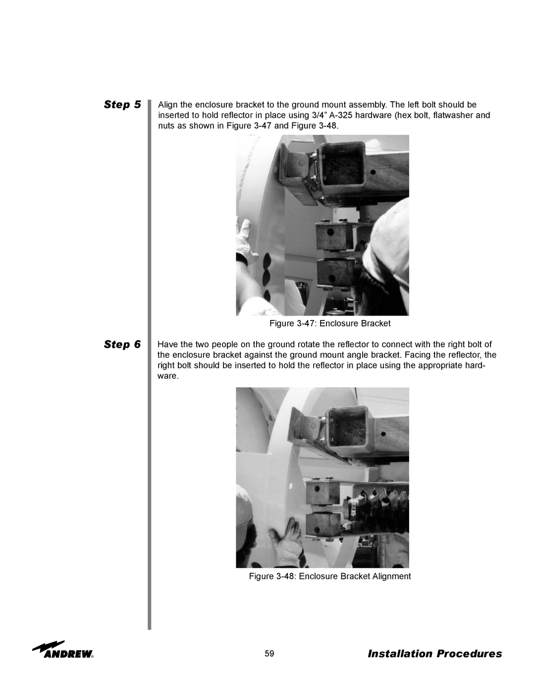 Andrew 3.7-Meter Earth Station Antenna manual Enclosure Bracket Alignment 