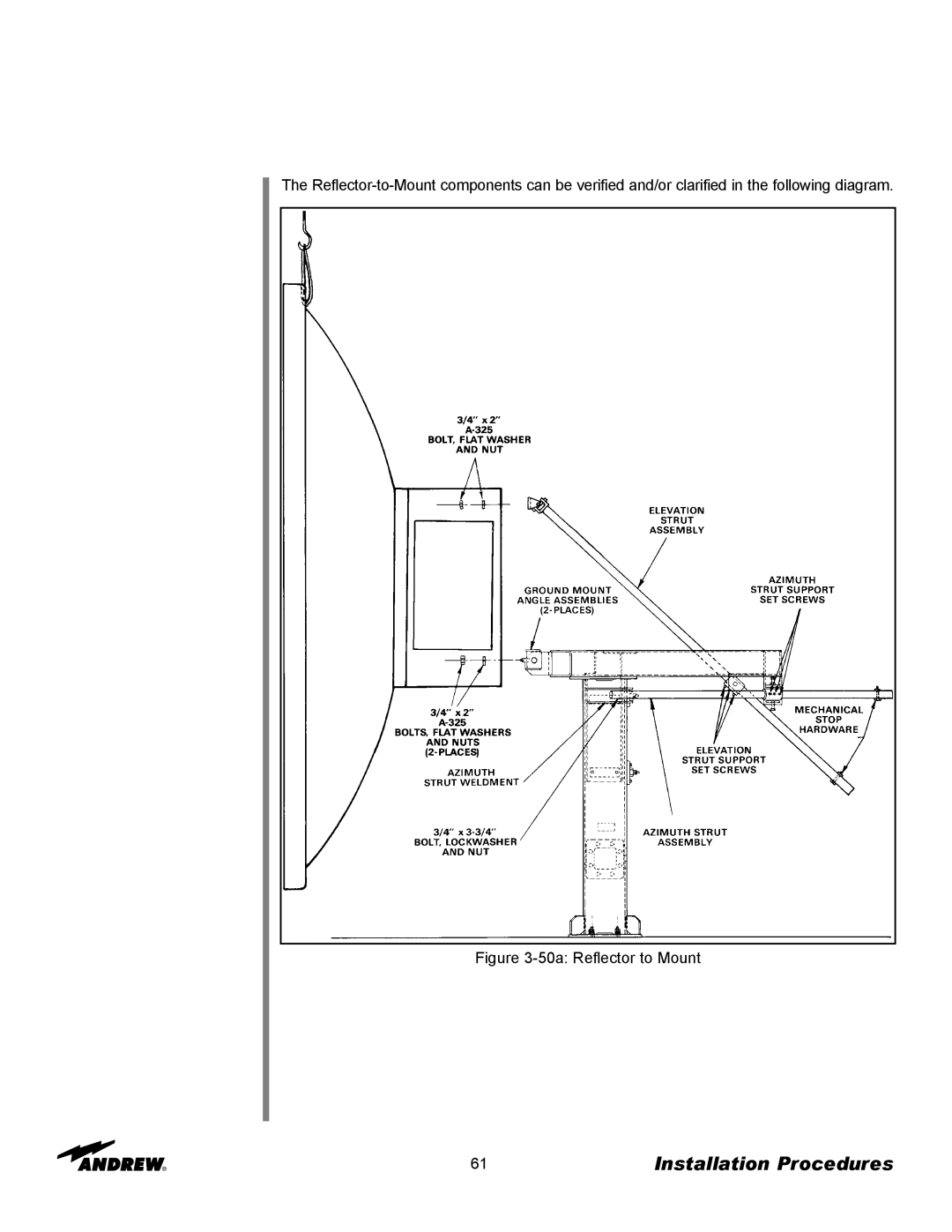 Andrew 3.7-Meter Earth Station Antenna manual 50a Reflector to Mount 