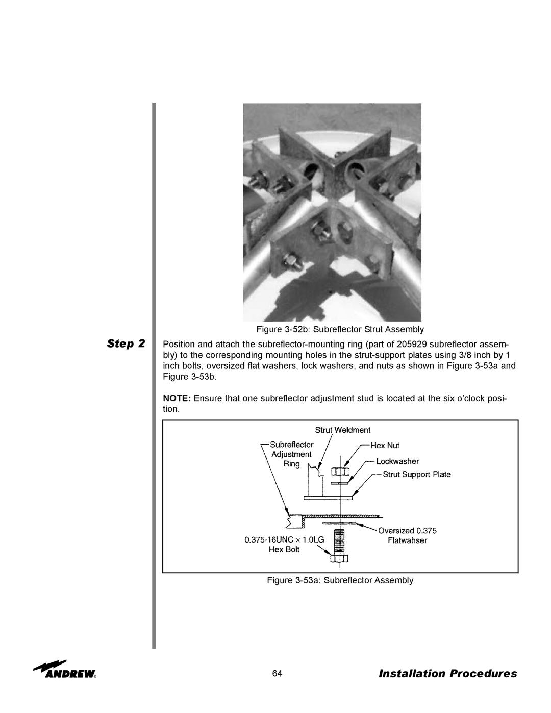 Andrew 3.7-Meter Earth Station Antenna manual 53a Subreflector Assembly 