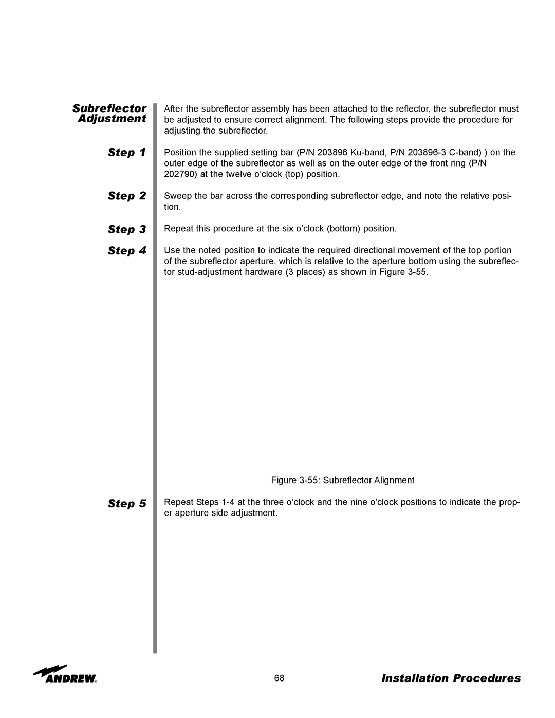 Andrew 3.7-Meter Earth Station Antenna manual Subreflector Adjustment Step 