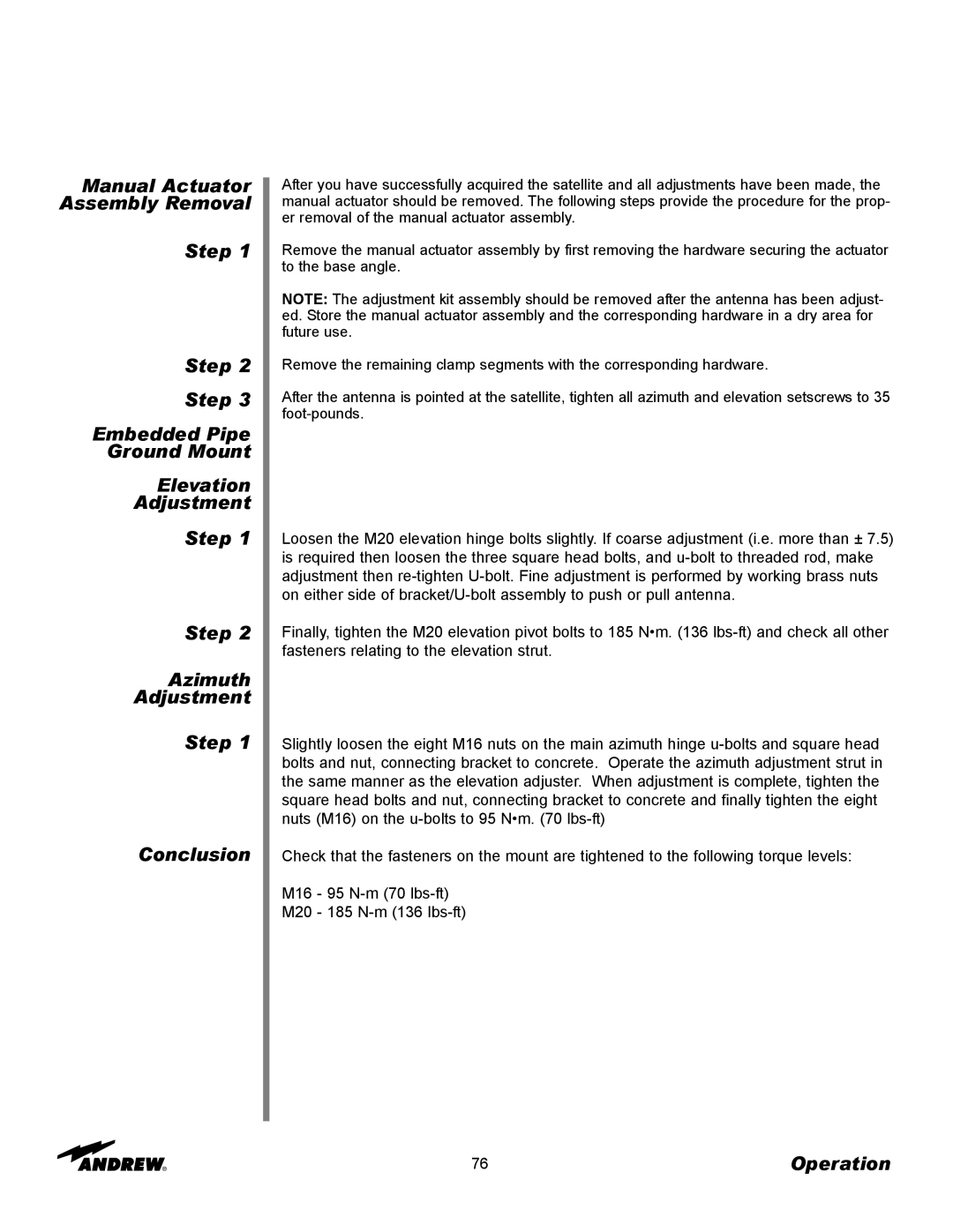 Andrew 3.7-Meter Earth Station Antenna manual Operation 