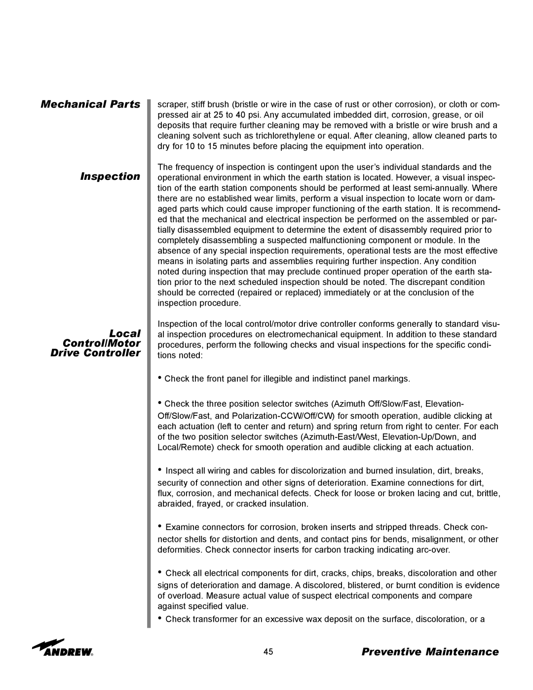 Andrew 5.6-Meter ESA manual Preventive Maintenance 