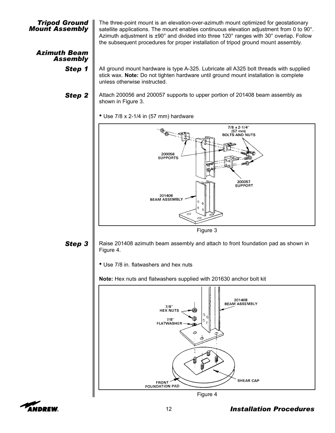 Andrew 7.6-Meter ESA manual Tripod Ground Mount Assembly Azimuth Beam Assembly Step 