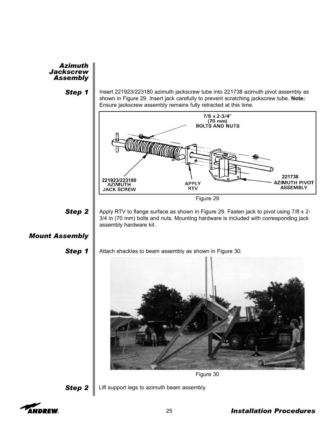 Andrew 7.6-Meter ESA manual Azimuth Jackscrew Assembly Step Mount Assembly 
