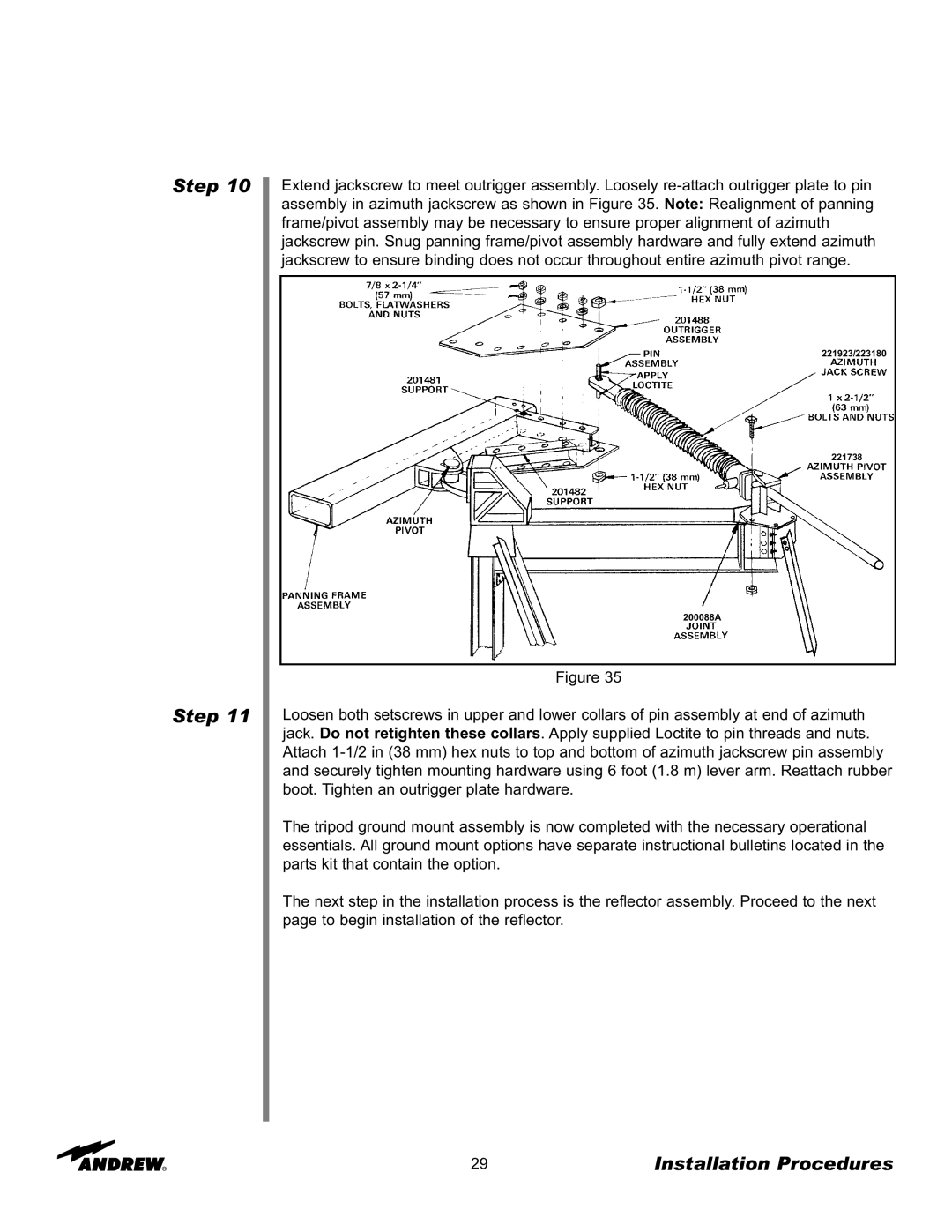 Andrew 7.6-Meter ESA manual Step Step, Installation Procedures, 221923/223180 221738 200088A 