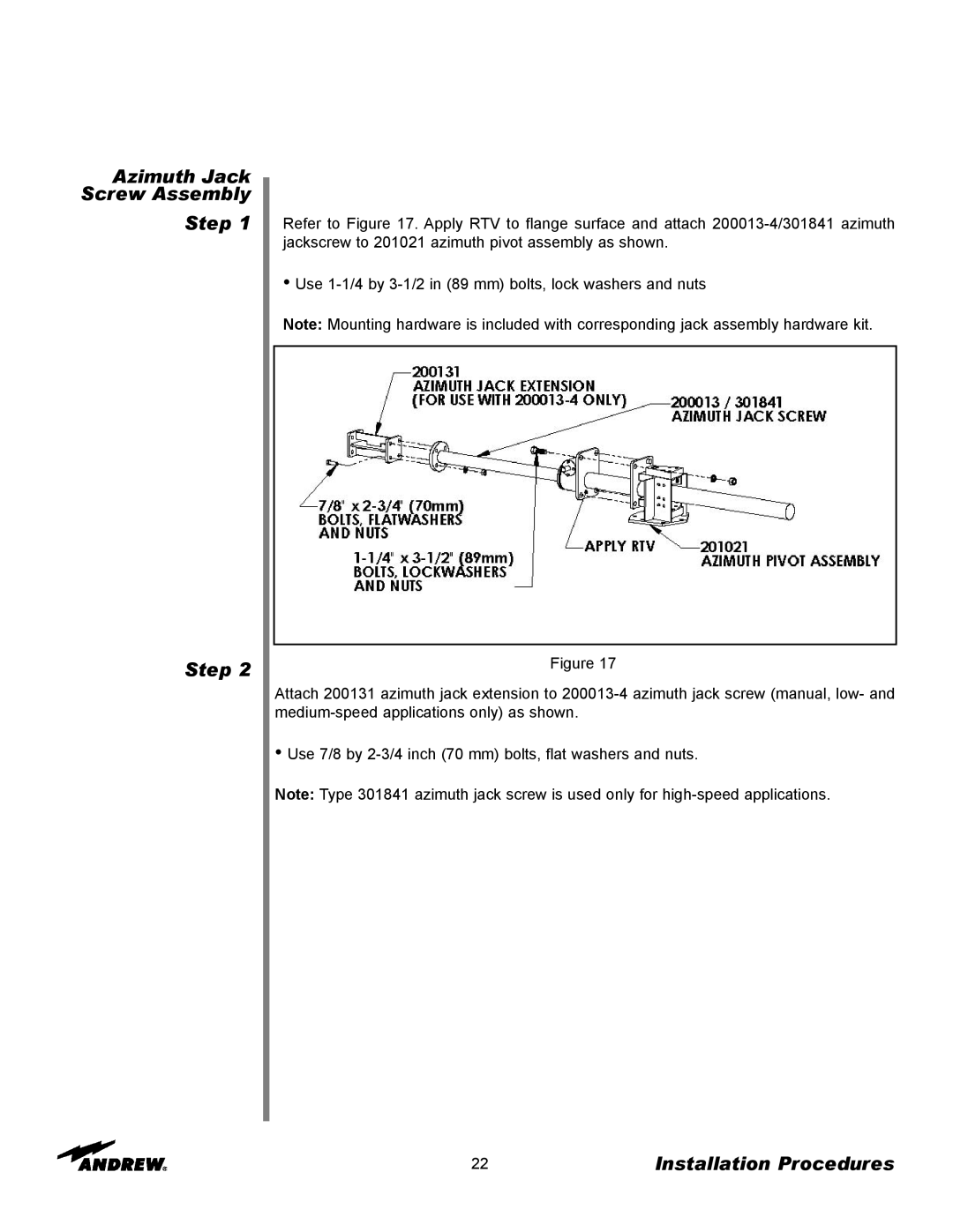 Andrew 9.3-Meter ESA manual Azimuth Jack Screw Assembly Step 