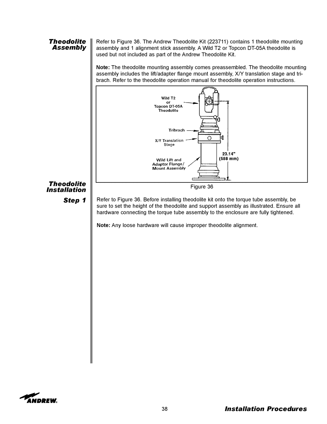 Andrew 9.3-Meter ESA manual Theodolite Assembly Installation Step 