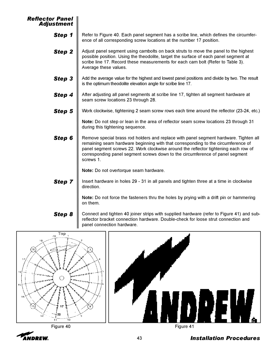 Andrew 9.3-Meter ESA manual Reflector Panel Adjustment Step 