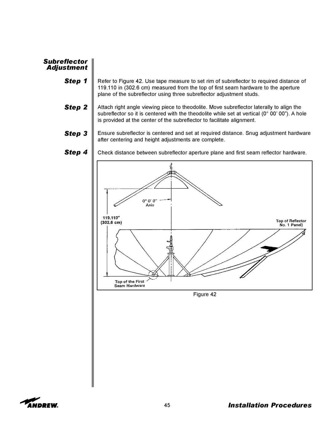 Andrew 9.3-Meter ESA manual Subreflector Adjustment Step 