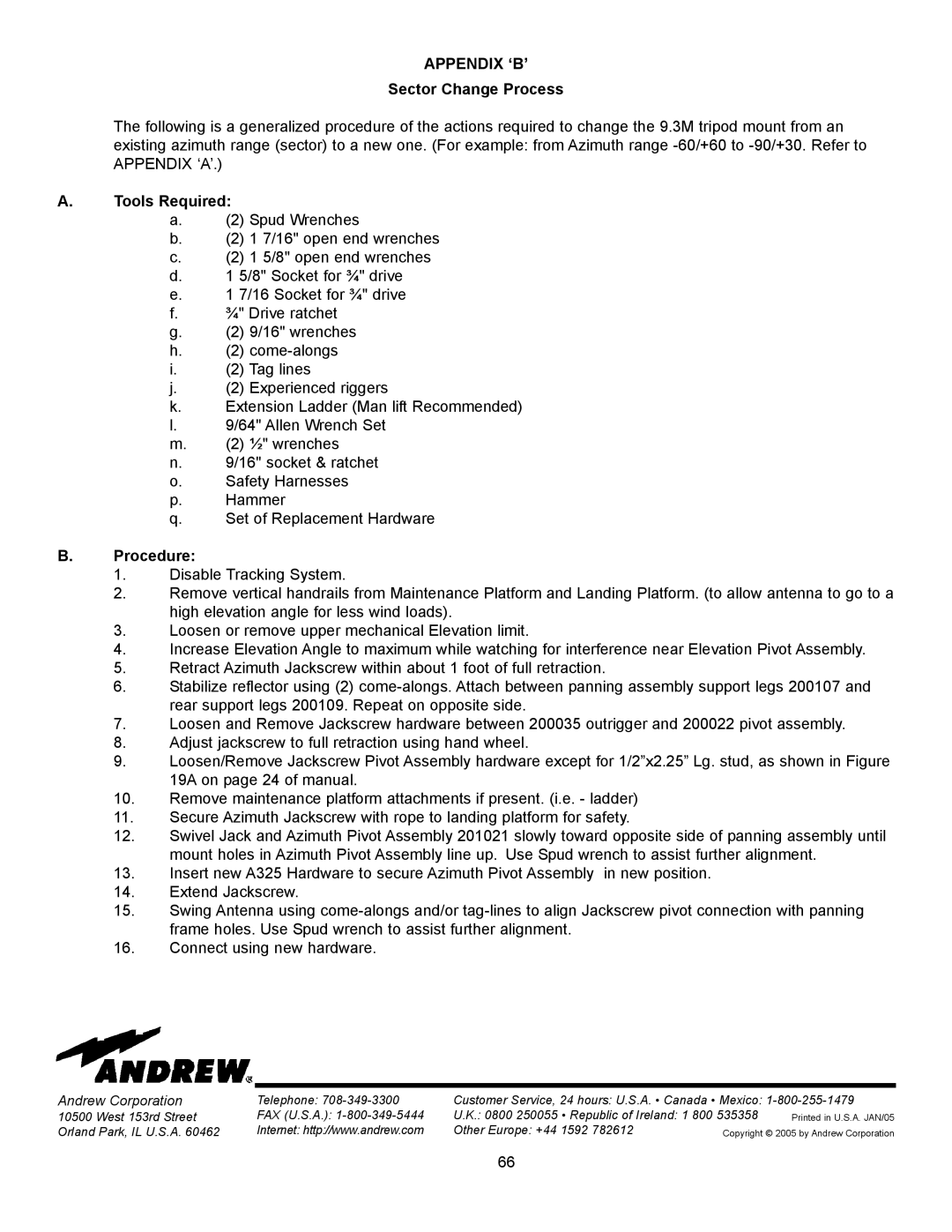 Andrew 9.3-Meter ESA manual Appendix ‘B’ 