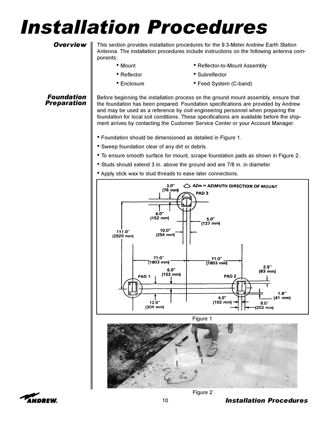 Andrew 9.3-Meter ESA manual Installation Procedures, Overview Foundation Preparation 