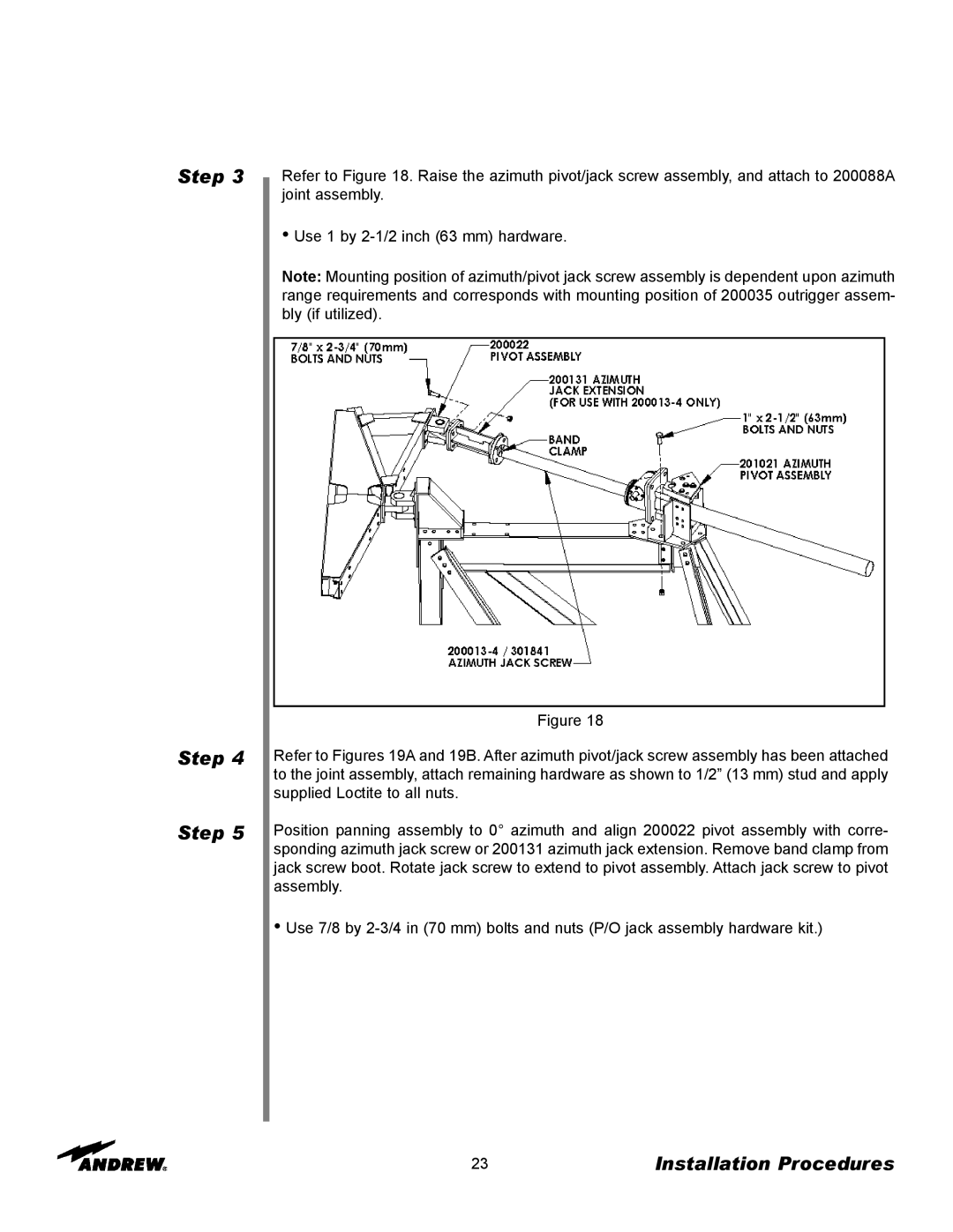 Andrew 9.3-Meter ESA manual Step Step Step, Installation Procedures 