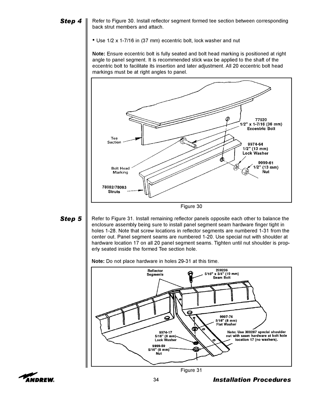 Andrew 9.3-Meter ESA manual Step Step, Installation Procedures 