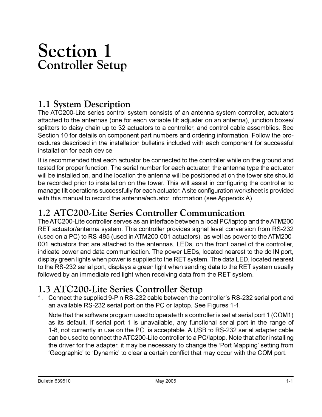 Andrew manual Controller Setup, System Description, ATC200-Lite Series Controller Communication 