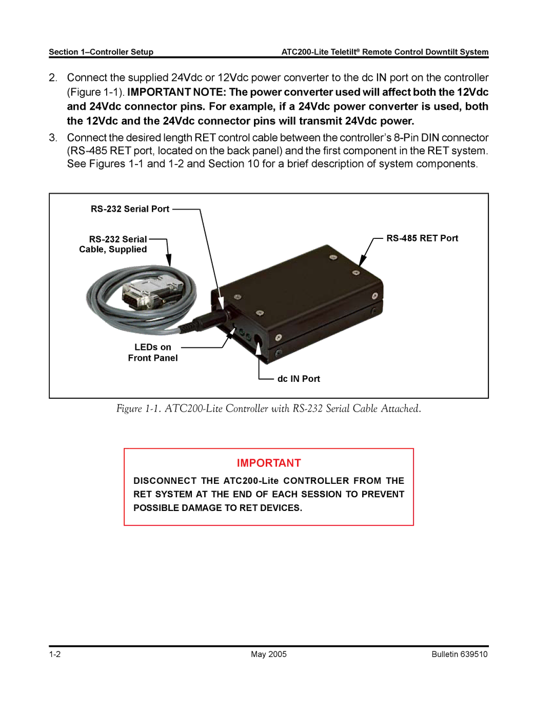 Andrew manual ATC200-Lite Controller with RS-232 Serial Cable Attached 