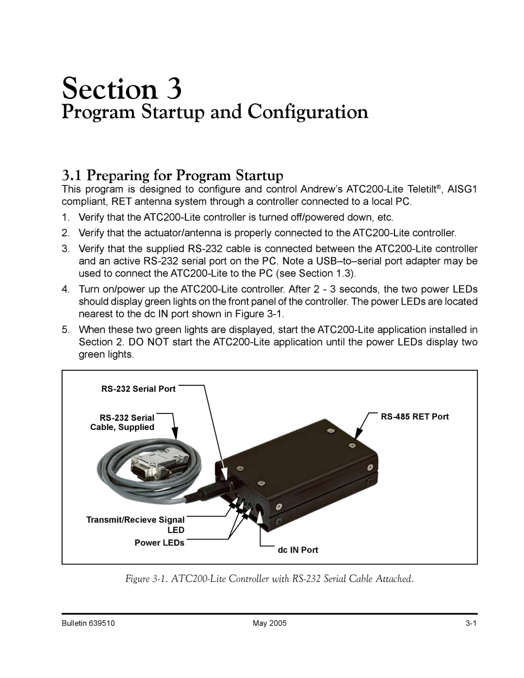 Andrew ATC200-Lite manual Program Startup and Configuration, Preparing for Program Startup 