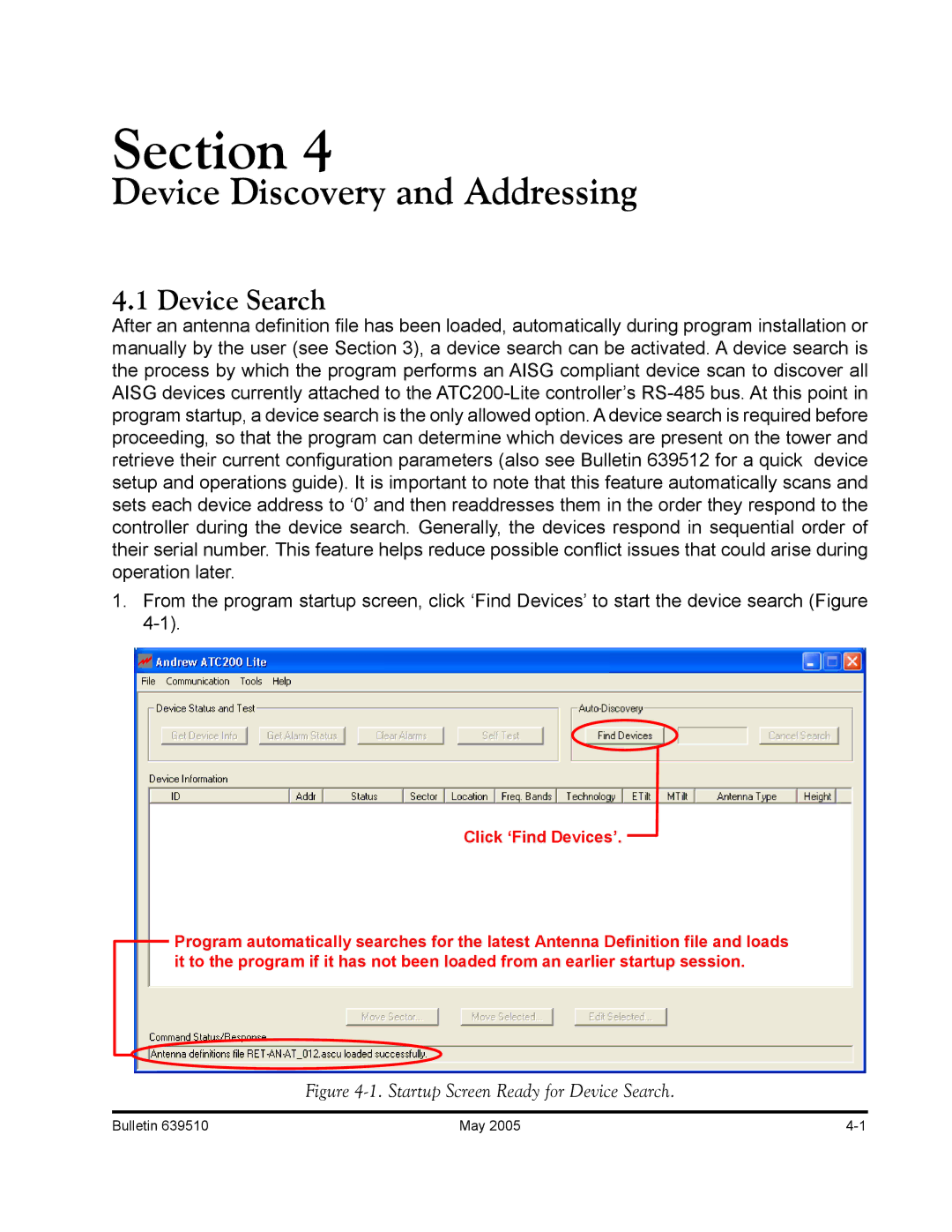 Andrew ATC200-Lite manual Device Discovery and Addressing, Device Search 