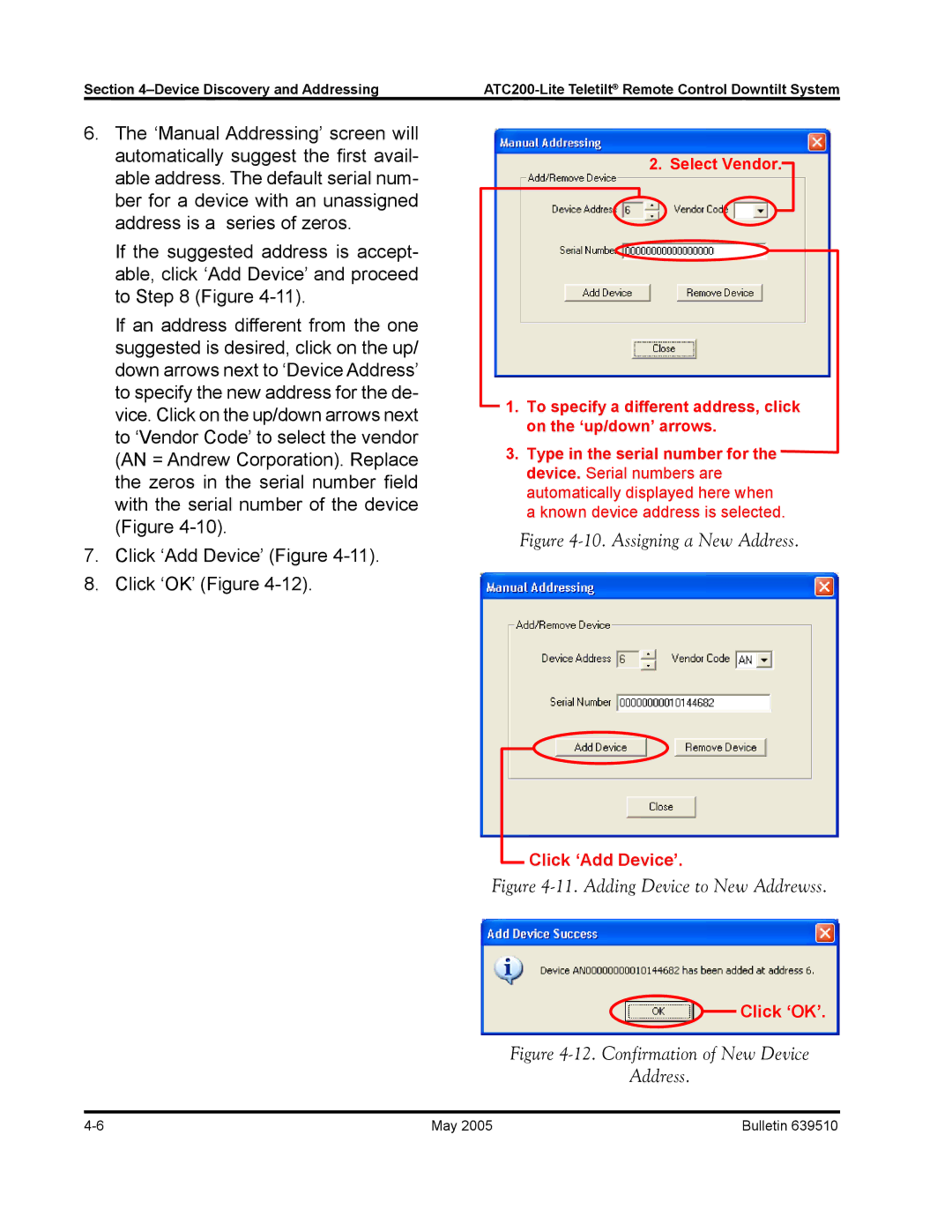 Andrew ATC200-Lite manual Assigning a New Address 