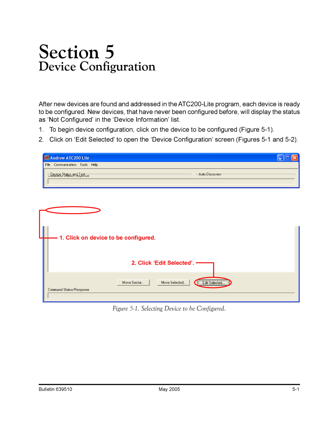 Andrew ATC200-Lite manual Device Configuration, Selecting Device to be Configured 