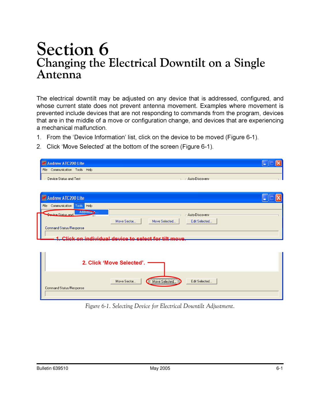 Andrew ATC200-Lite manual Changing the Electrical Downtilt on a Single Antenna 